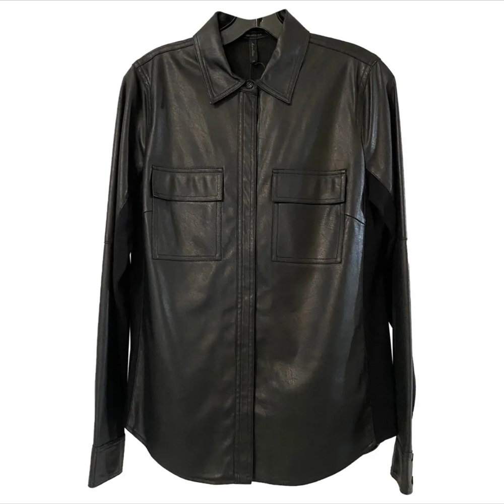 BCBG Max Azria Black Faux Leather Shirt size XS